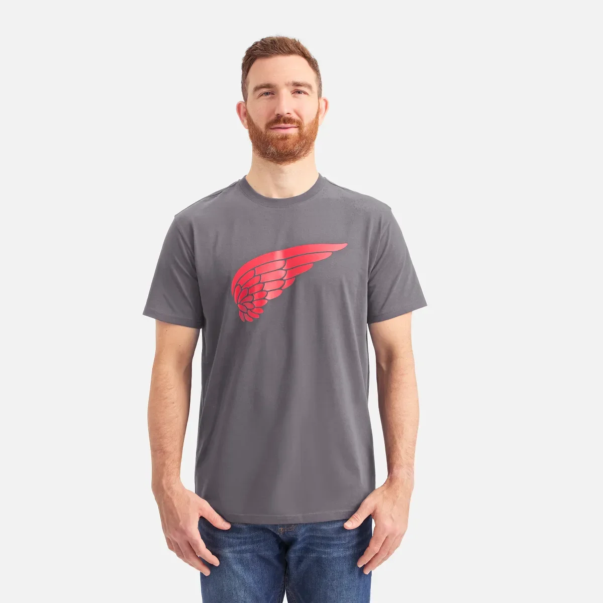 Kurzarm-T-Shirt mit Flügelmotiv – Herren-Kurzarmhemd in Dunkelgrau