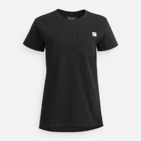Kurzarm-T-Shirt mit Tasche Damen-Kurzarm-T-Shirt in Schwarz