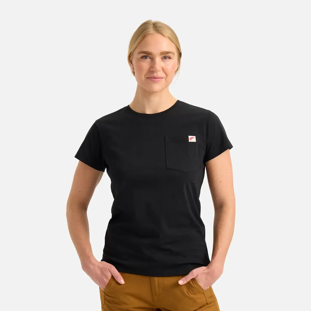 Kurzarm-T-Shirt mit Tasche Damen-Kurzarm-T-Shirt in Schwarz