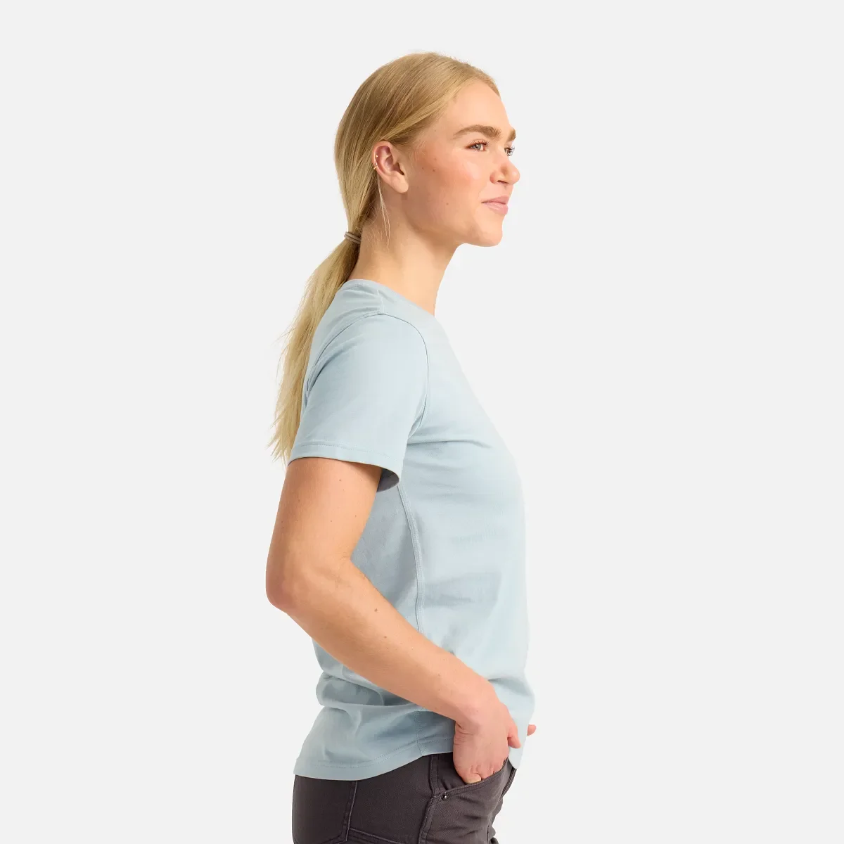 Kurzarm-T-Shirt mit Tasche Damen-Kurzarm-T-Shirt in Stahlblau
