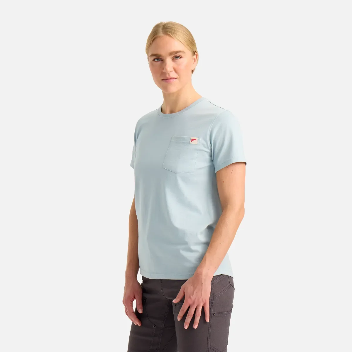 Kurzarm-T-Shirt mit Tasche Damen-Kurzarm-T-Shirt in Stahlblau