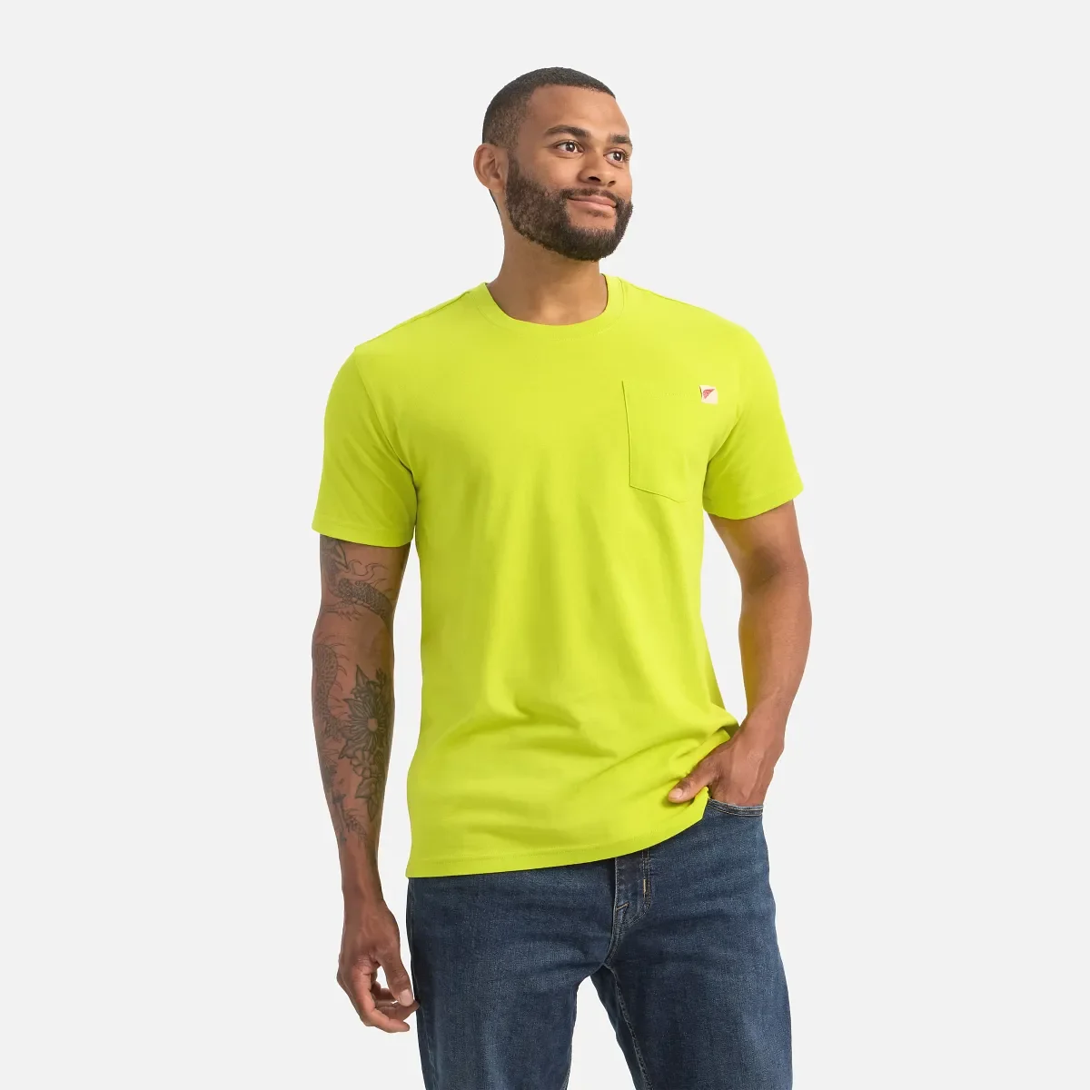Kurzarm-T-Shirt mit Tasche Herren-Kurzarm-T-Shirt in leuchtendem Grün