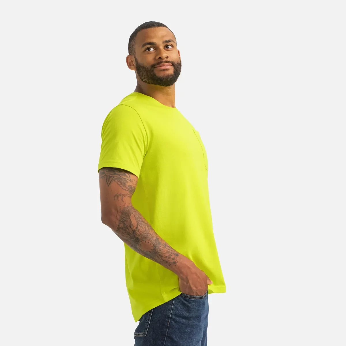 Kurzarm-T-Shirt mit Tasche Herren-Kurzarm-T-Shirt in leuchtendem Grün