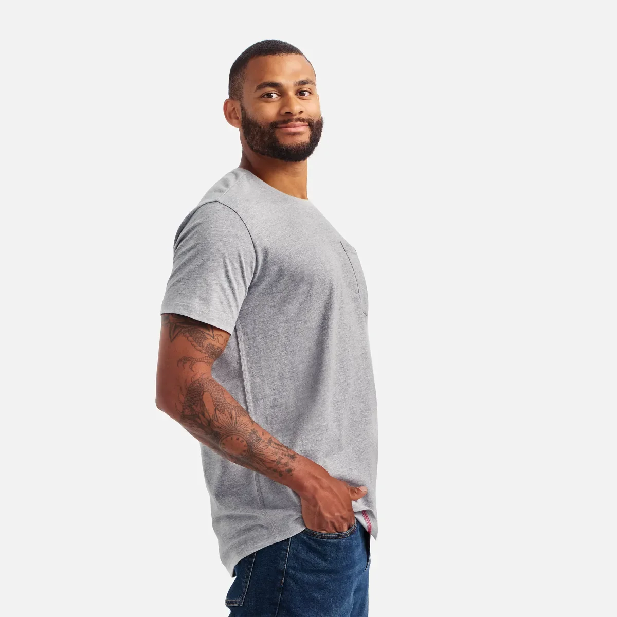 Kurzarm-T-Shirt mit Tasche Herren-Kurzarm-T-Shirt in Meliergrau