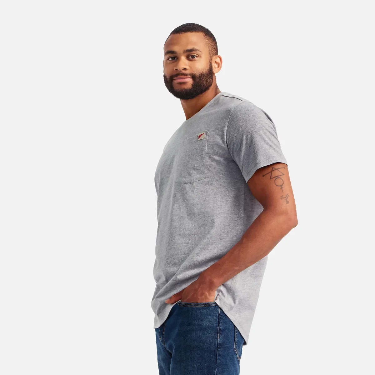 Kurzarm-T-Shirt mit Tasche Herren-Kurzarm-T-Shirt in Meliergrau