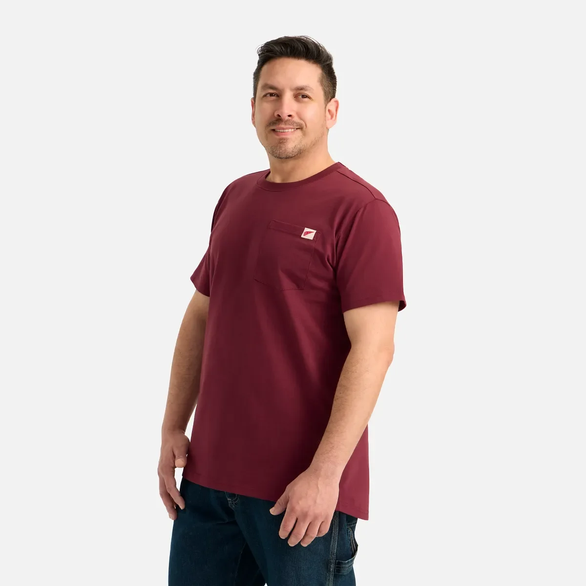 Kurzarm-T-Shirt mit Tasche – Herren-Kurzarmhemd in Burgunderrot