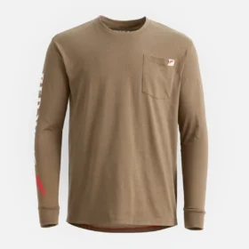 Langarm-T-Shirt mit Tasche und Aufdruck auf dem Ärmel – Herren-Langarm-T-Shirt in Braun