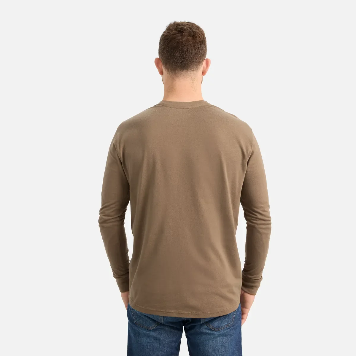 Langarm-T-Shirt mit Tasche und Aufdruck auf dem Ärmel – Herren-Langarm-T-Shirt in Braun