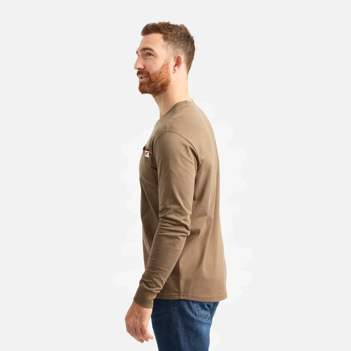 Langarm-T-Shirt mit Tasche und Aufdruck auf dem Ärmel – Herren-Langarm-T-Shirt in Braun