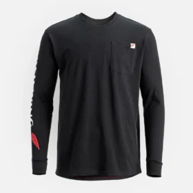Langarm-T-Shirt mit Tasche und Aufdruck auf dem Ärmel – Herren-Langarm-T-Shirt in Schwarz