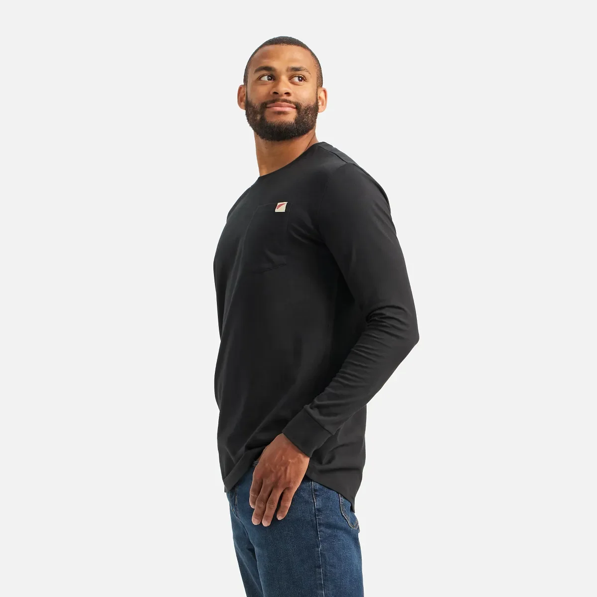 Langarm-T-Shirt mit Tasche und Aufdruck auf dem Ärmel – Herren-Langarm-T-Shirt in Schwarz