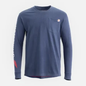 Langarm-T-Shirt mit Tasche und Ärmelprint – Herren-Langarm-T-Shirt in Marineblau