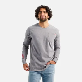 Langarm-T-Shirt mit Tasche und Ärmelprint – Herren-Langarm-T-Shirt in Meliergrau