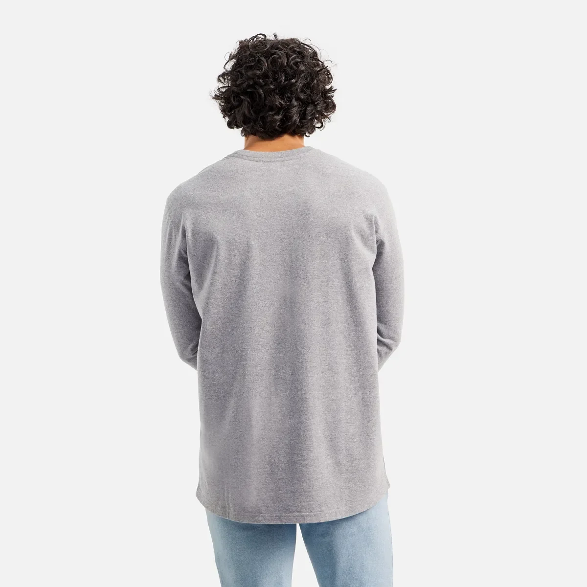 Langarm-T-Shirt mit Tasche und Ärmelprint – Herren-Langarm-T-Shirt in Meliergrau