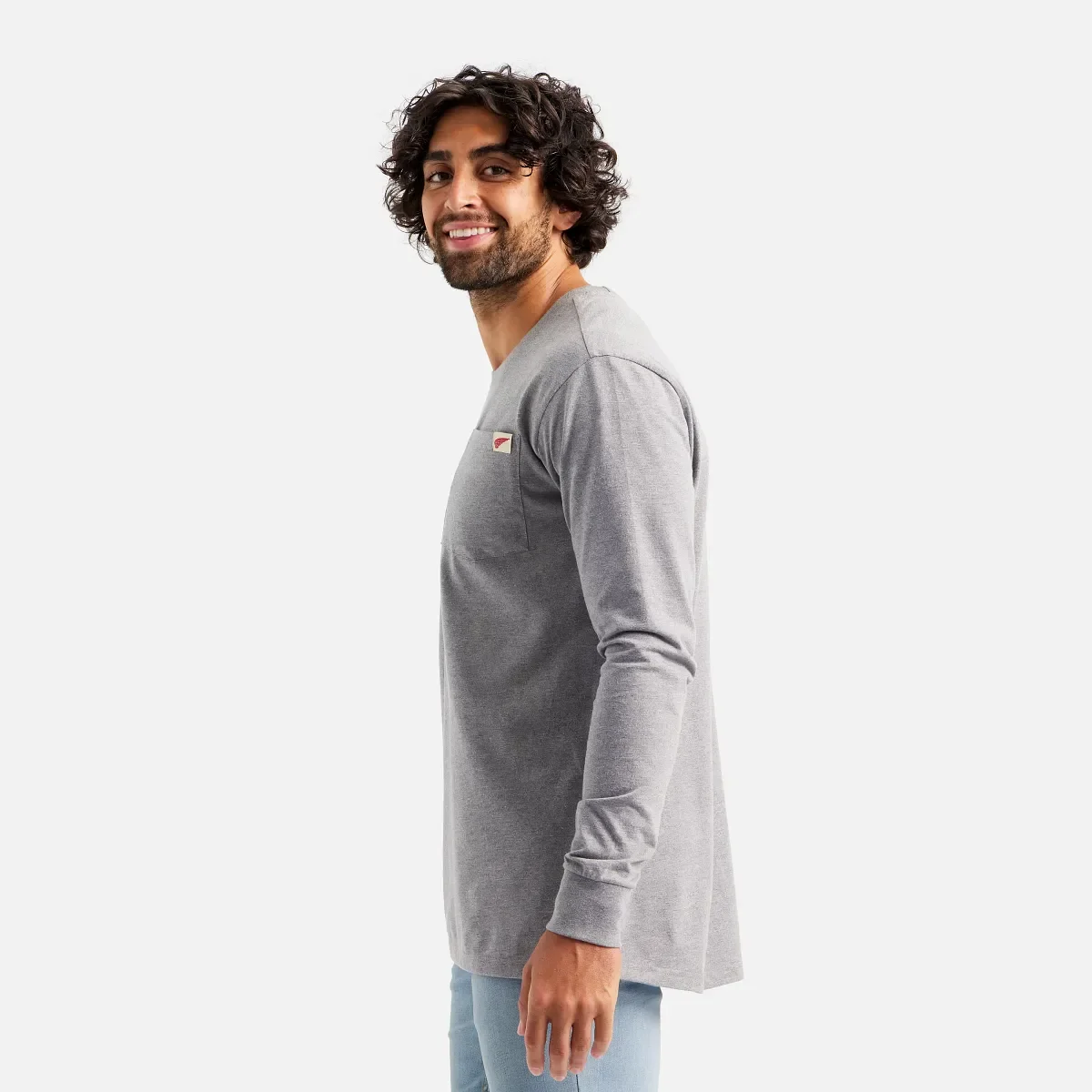 Langarm-T-Shirt mit Tasche und Ärmelprint – Herren-Langarm-T-Shirt in Meliergrau