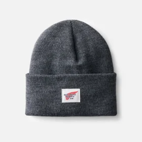 Logo-Strickmütze Unisex-Strickmütze mit Umschlag in Dunkelgrau meliert
