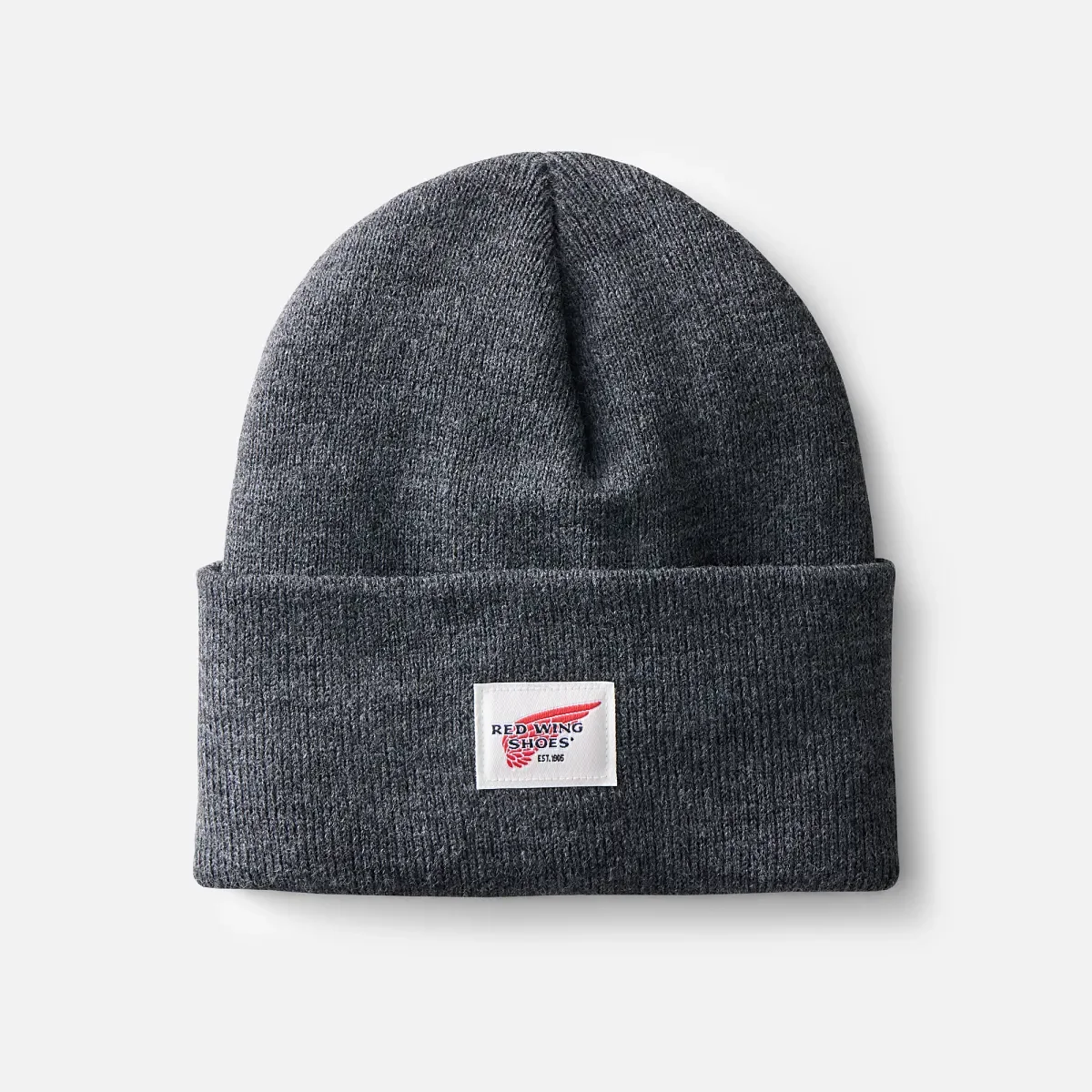 Logo-Strickmütze Unisex-Strickmütze mit Umschlag in Dunkelgrau meliert